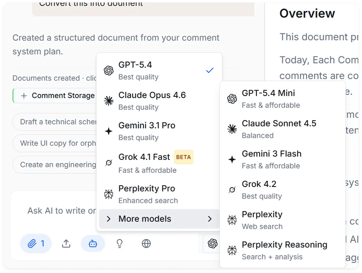 Access to top AI models without tool switching